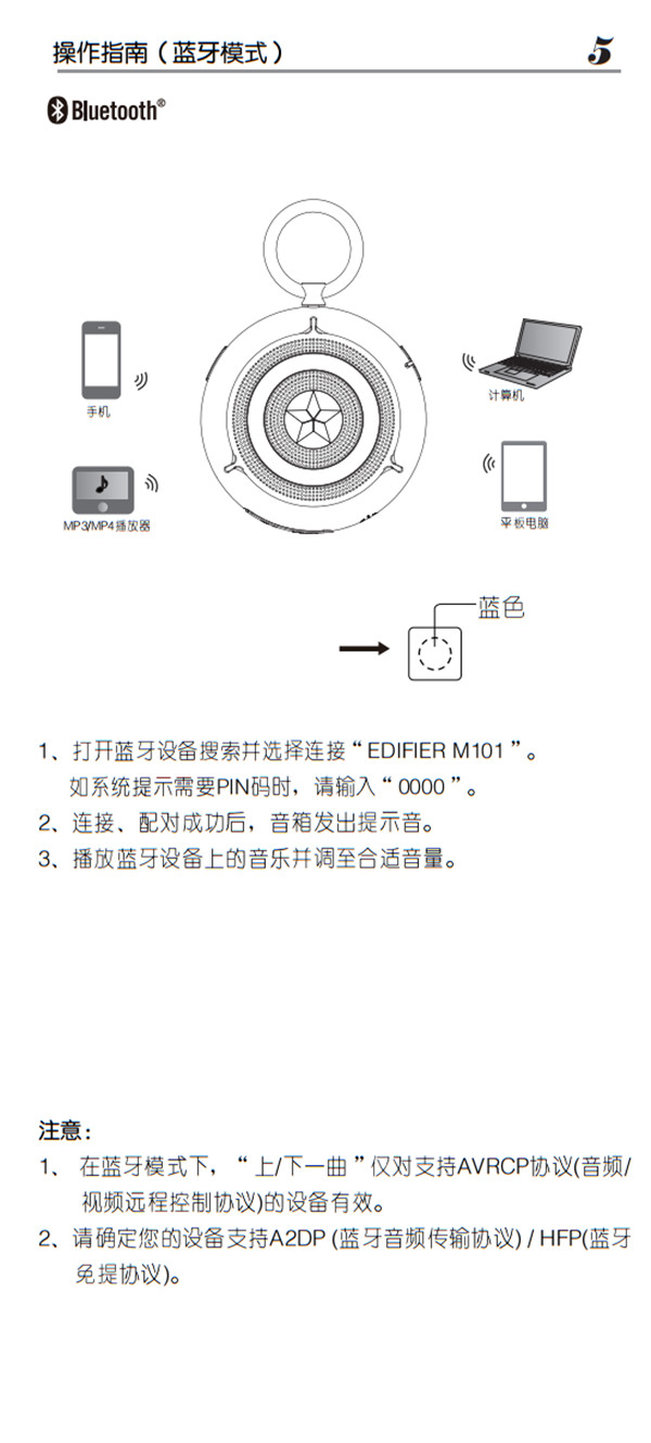 漫步者M101便携音箱产品使用说明书