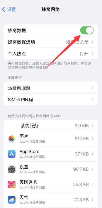 iPhone移动数据开关在哪