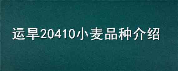 运旱20410小麦品种介绍（运旱618是不是小麦良种）