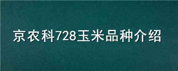 京农科728玉米品种介绍 京农科728玉米种子