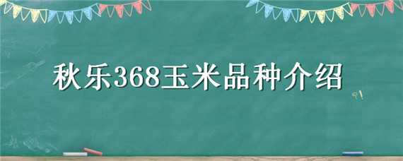 秋乐368玉米品种介绍 秋乐368玉米品种介绍多少钱一袋