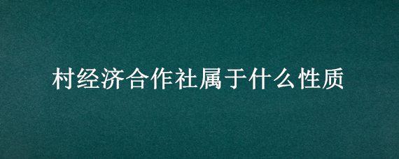 村经济合作社属于什么性质（村集体经济合作社属于什么类型）