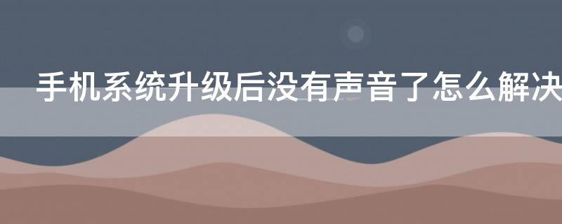 手机系统升级后没有声音了怎么解决（系统升级后没有声音怎么办）