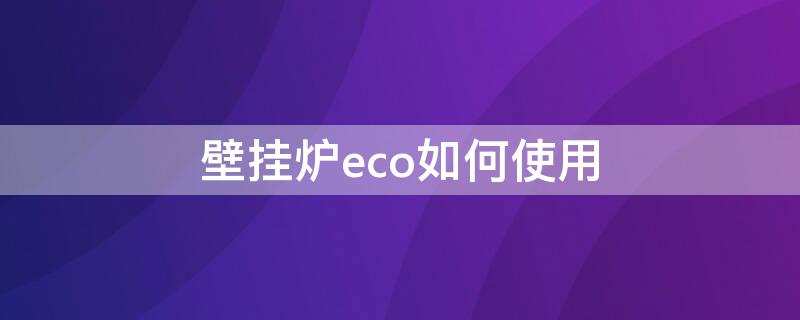 壁挂炉eco如何使用 壁挂炉econ怎么用