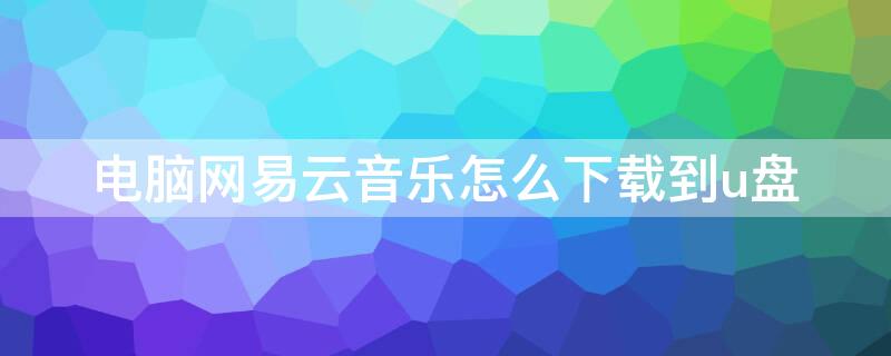 电脑网易云音乐怎么下载到u盘 怎么在电脑版网易云音乐下载到U盘