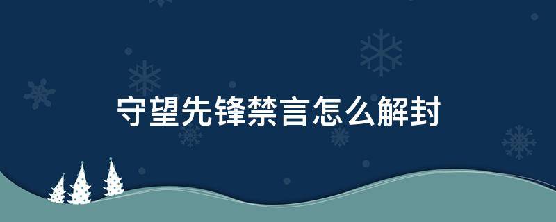 守望先锋禁言怎么解封（守望先锋封禁如何解封）