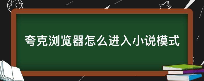 夸克浏览器怎么进入小说模式 夸克浏览器的小说模式怎么打开