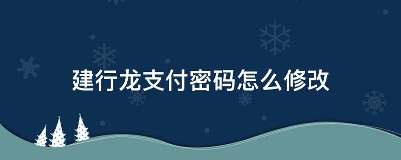 建行龙支付密码怎么修改（建设银行龙支付怎么修改密码）