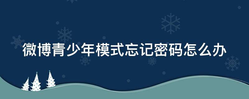 微博青少年模式忘记密码怎么办 微博青少年模式忘了密码