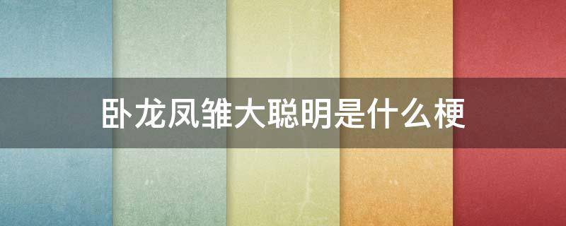 卧龙凤雏大聪明是什么梗 卧龙凤雏大聪明啥意思