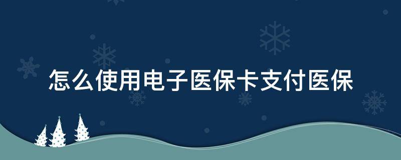 怎么使用电子医保卡支付医保 电子社保卡的医保支付怎么使用