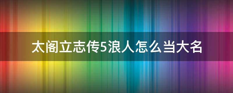 太阁立志传5浪人怎么当大名（太阁5浪人怎么成为大名）