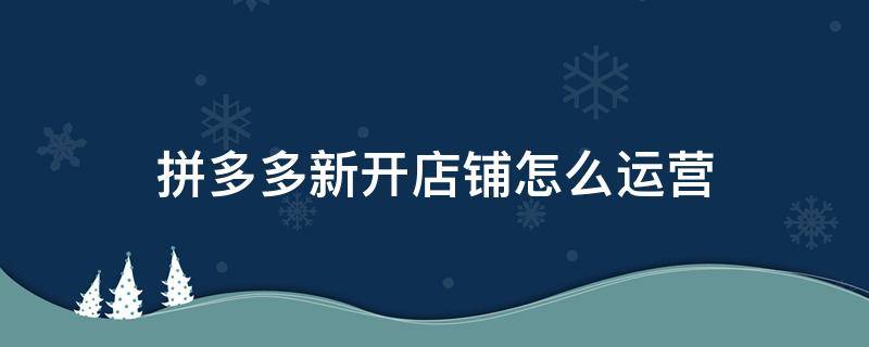 拼多多新开店铺怎么运营 拼多多新店该怎么运营