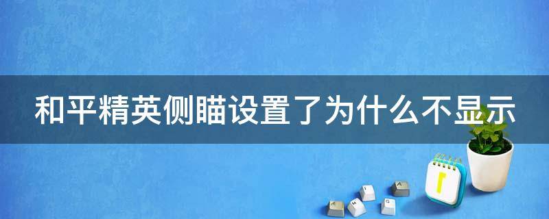 和平精英侧瞄设置了为什么不显示 和平精英侧身瞄准设置了怎么没有