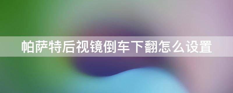 帕萨特后视镜倒车下翻怎么设置（帕萨特倒车后视镜自动下翻怎么设置）