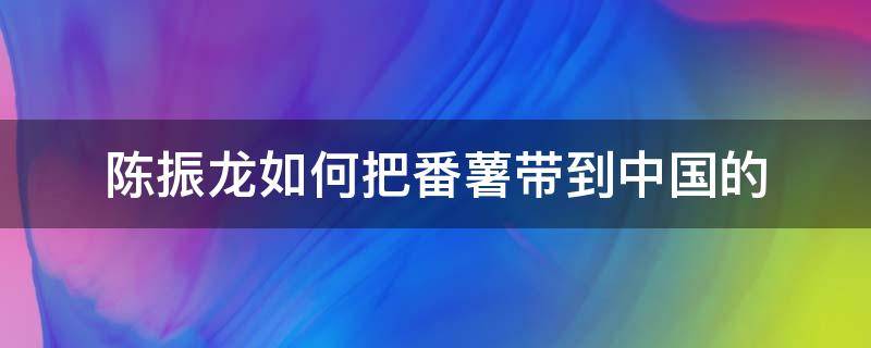 陈振龙如何把番薯带到中国的（陈振龙是怎么把红薯引进中国的）