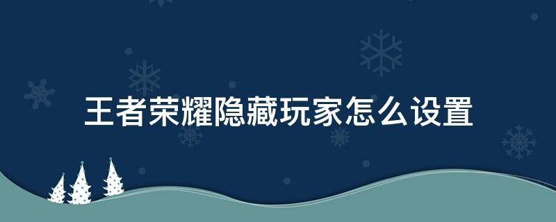 王者荣耀隐藏玩家怎么设置 王者荣耀里面的隐藏玩家怎么设置