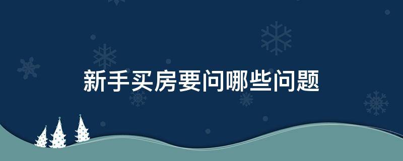 新手买房要问哪些问题（新手买房需要问哪些问题）