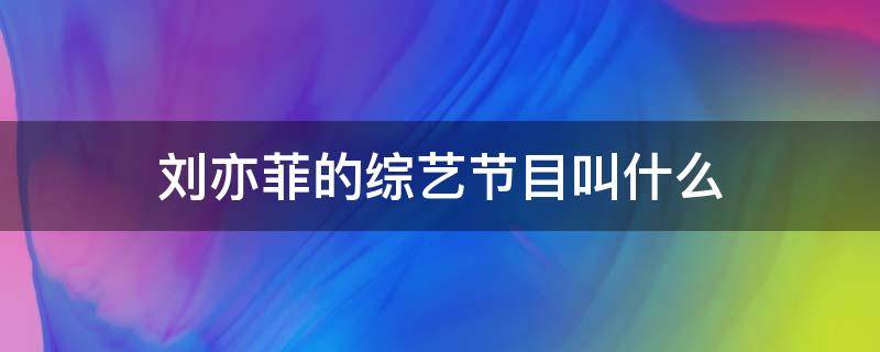 刘亦菲的综艺节目叫什么 提到刘亦菲的综艺