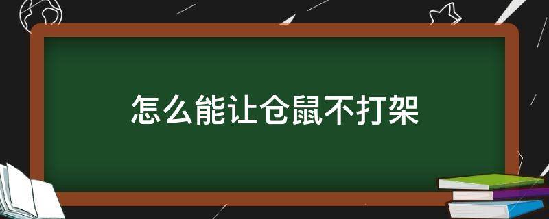 怎么能让仓鼠不打架 怎么才能让仓鼠不打架