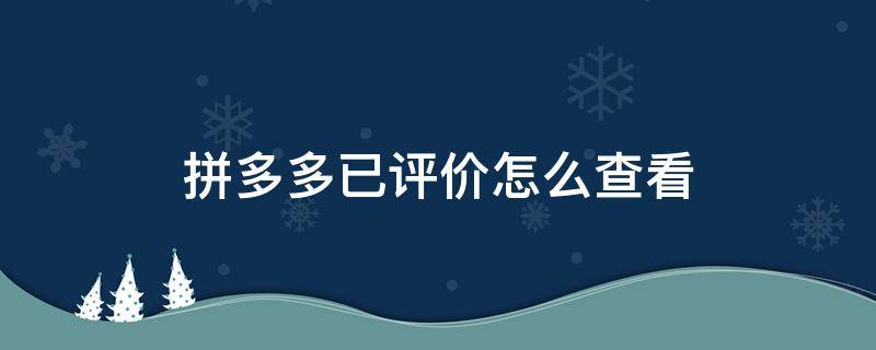 拼多多已评价怎么查看（如何查看拼多多已评价）