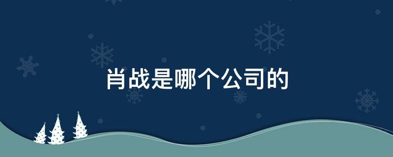 肖战是哪个公司的（肖战是哪个公司的旗下艺人）