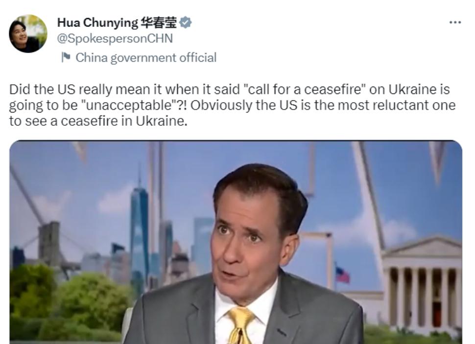 美官员称俄乌停火“不可接受”，华春莹发推反问：美国是认真的吗？