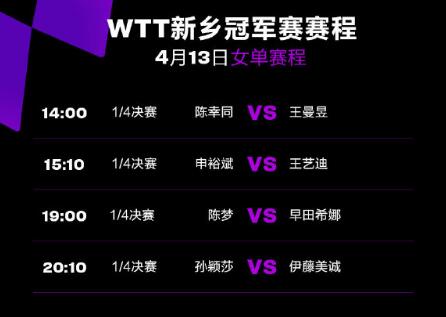 2023年WTT新乡冠军赛4月13日赛程直播时间表 今天新乡乒乓球比赛对阵表图