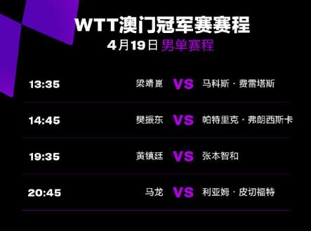 2023WTT澳门冠军赛赛程直播时间表4月19日 今天澳门乒乓球比赛对阵表图