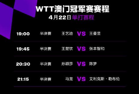 今晚WTT澳门冠军赛男单半决赛赛程 2020wtt澳门赛