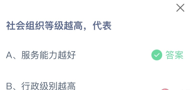 蚂蚁小课堂6.15今日答案最新：社会组织等级越高，代表什么？