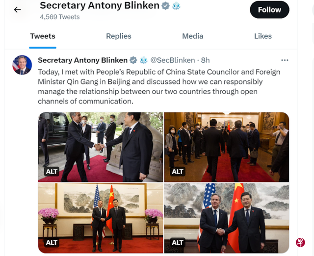 布林肯推特发文谈北京行 布林肯发言视频