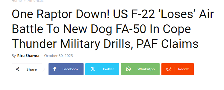 枢密院十号：菲空军用FA-50“击落”F-22？连造它的韩国都不敢信……