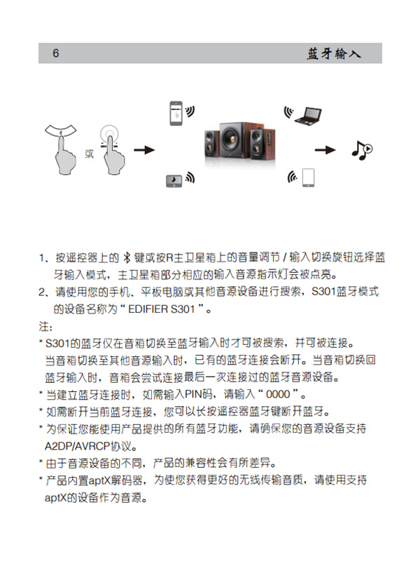 漫步者S301桌面音响的产品使用说明书