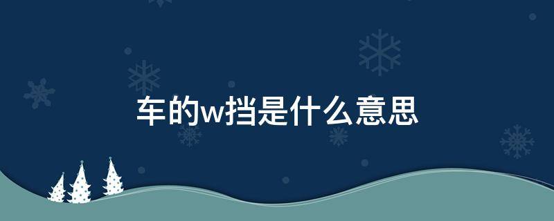 车的w挡是什么意思 汽车w挡是什么意思