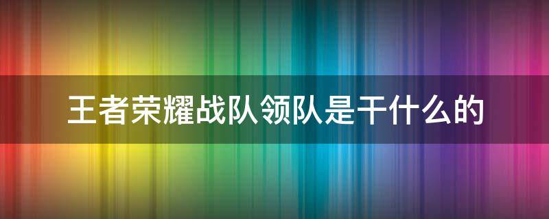 王者荣耀战队领队是干什么的（王者荣耀战队领队有什么用?战队领队作用介绍!）