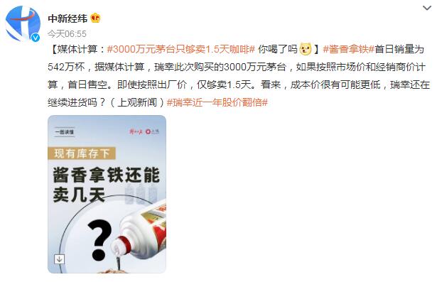 3000万元茅台只够卖1.5天咖啡 茅台1500卖2300